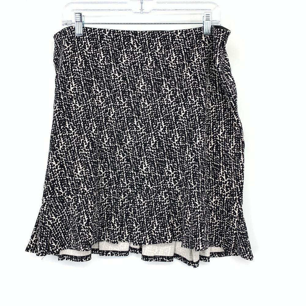 Ann Taylor Flounce Hem A-Line Mini Skirt Womens Size 12P Side Zip Black White